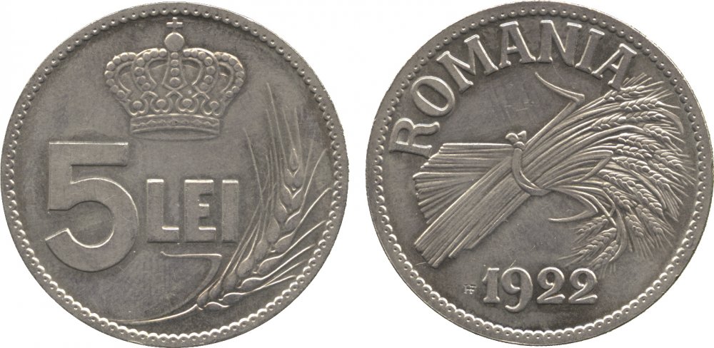 1922 - 5 Lei - HF CuNi 14.98gr