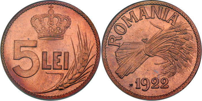 1922 - 5 Lei - cupru