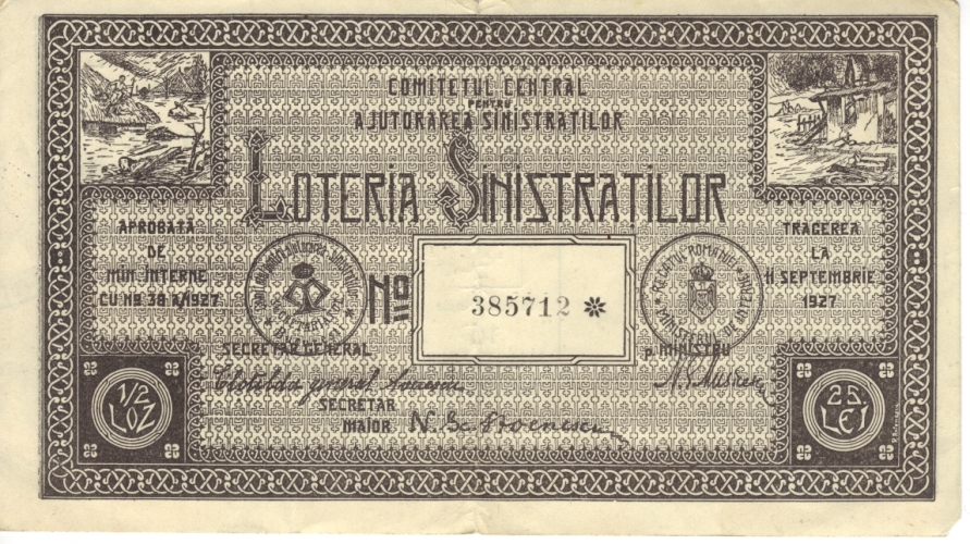 bilet loteria sinistratilor 1927
