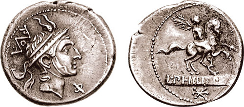 denar emis in 113-112 i.e.n. de L. Phillipus